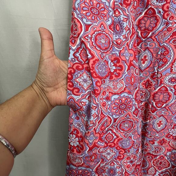 Talbots Fit &‎ Flare Medallion Dress Red & Blue Square Neck Midi Pleated Lined - Picture 8 of 16